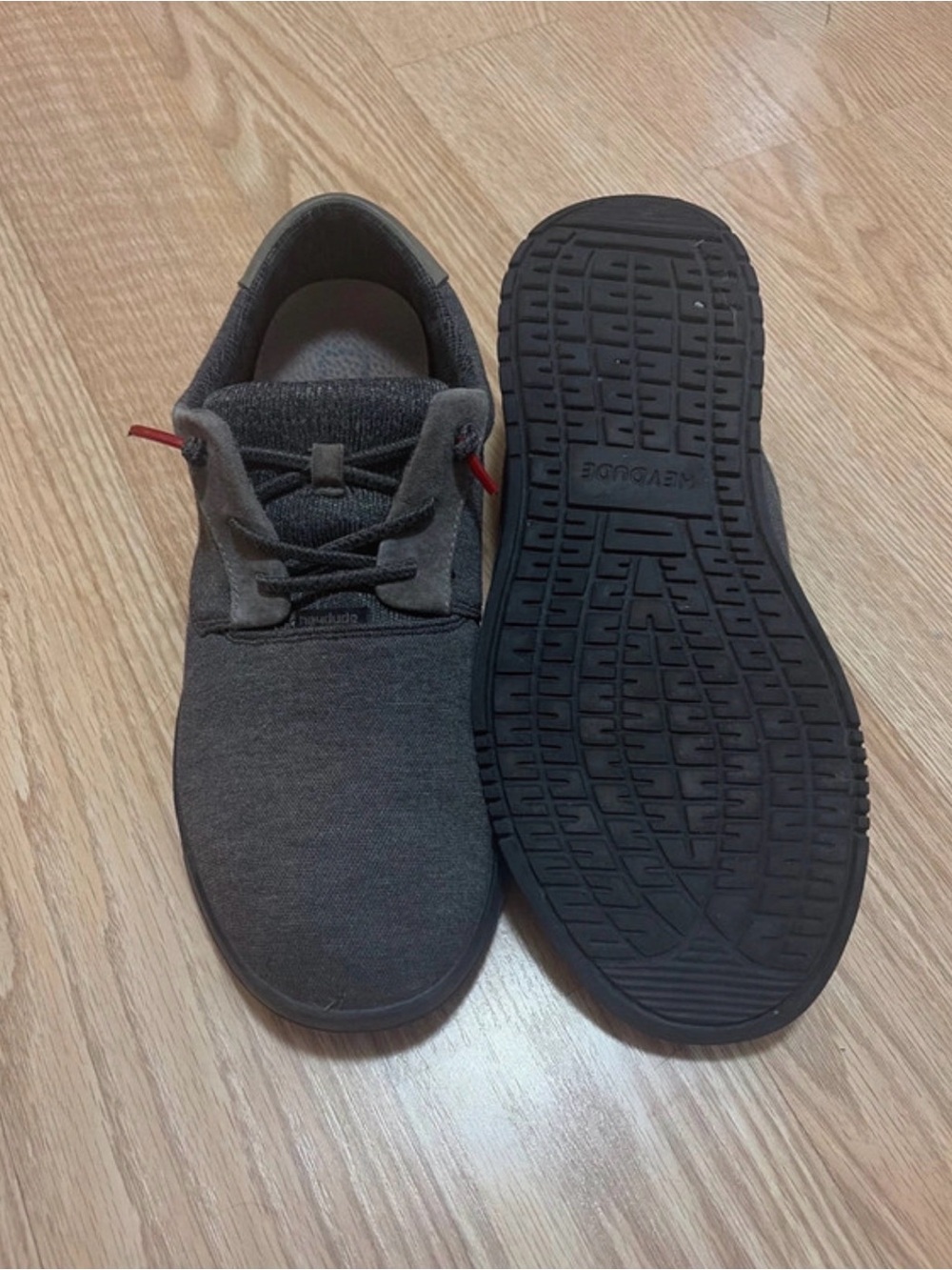 Hey Dude Charcoal Gray Casual Lace-Up Sneakers with Subtle Red Accent